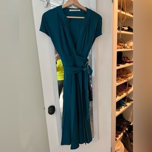 Teal blue wool wrap dress
